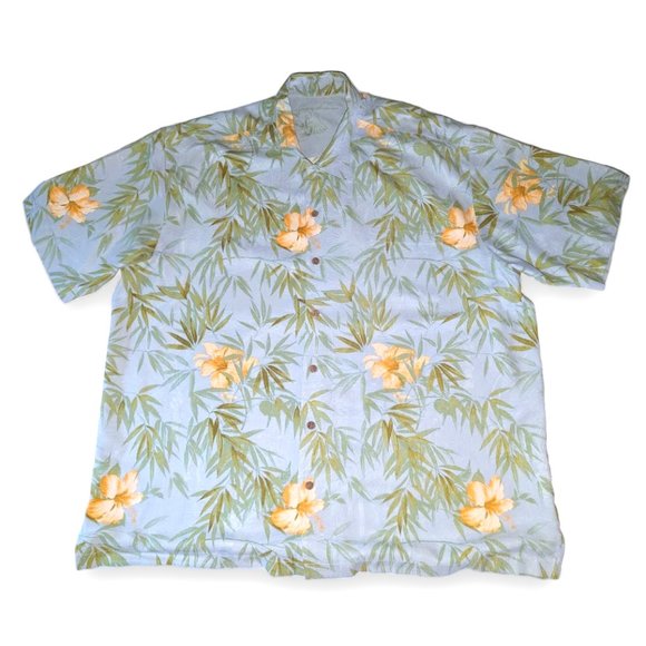 Tommy Bahama Mens Floral Light Blue Hawaiian Silk Aloha Camp Shirt XXL 2XL - Picture 1 of 11